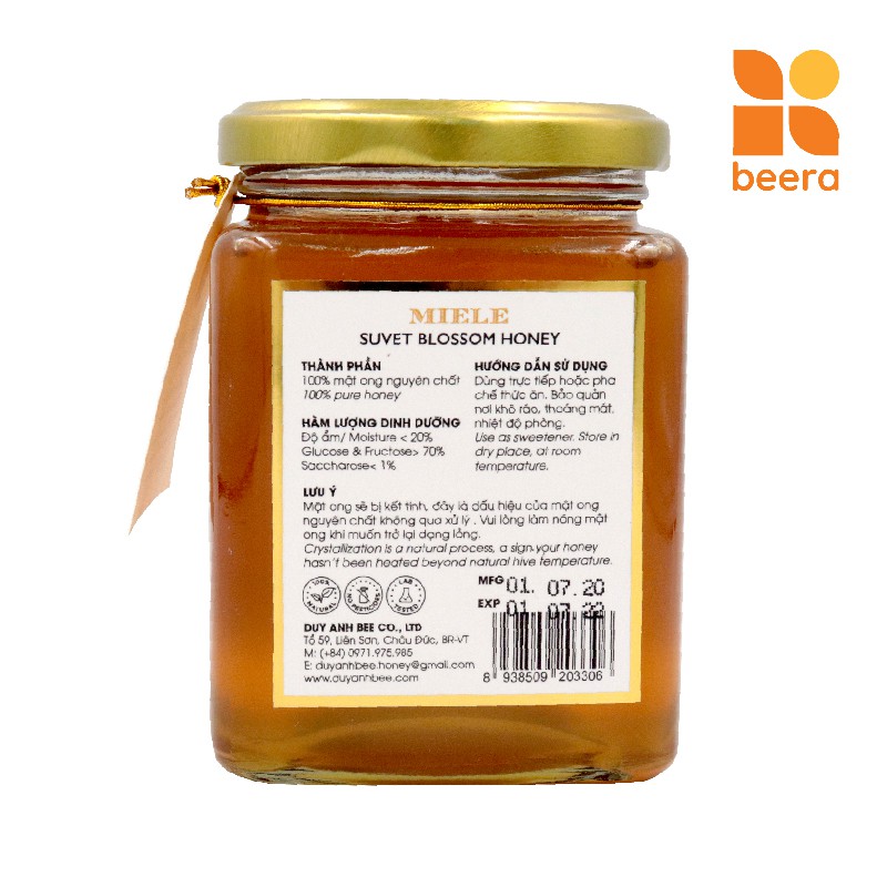 Mật Ong Nguyên Chất Hoa Sú Duyanhbee Beera làm đẹp da, giảm đau họng (500g)