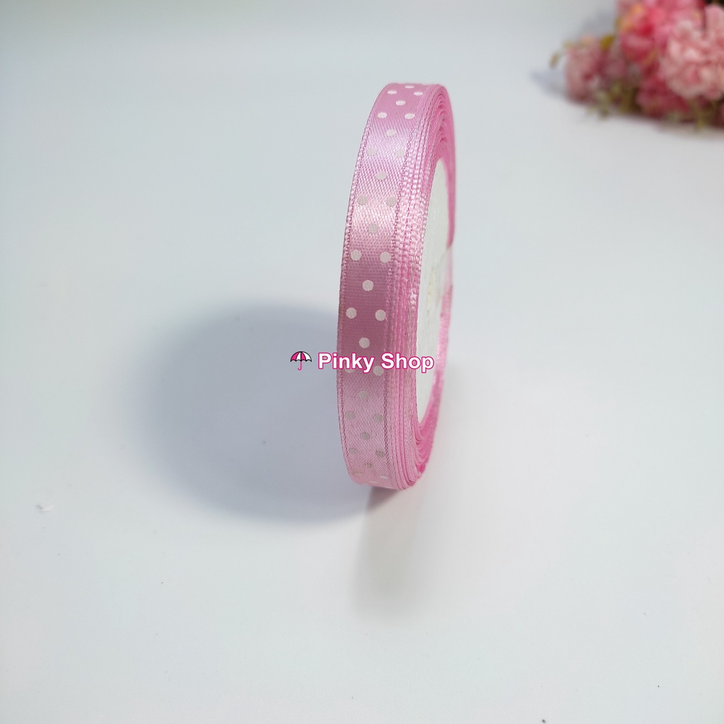 [1 mét] Ruy băng chấm bi 1 cm lụa vải nhiều màu làm nơ, gói quà làm phụ kiện handmade Pinky Shop