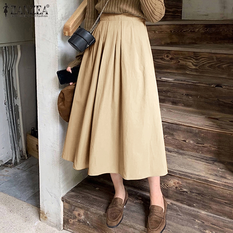 ZANZEA Chân váy maxi dài ngang mắt cá chân lưng thun màu trơn cho nữ