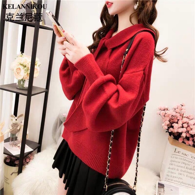 Áo len mềm mịn cổ thắt nơ cực xinh