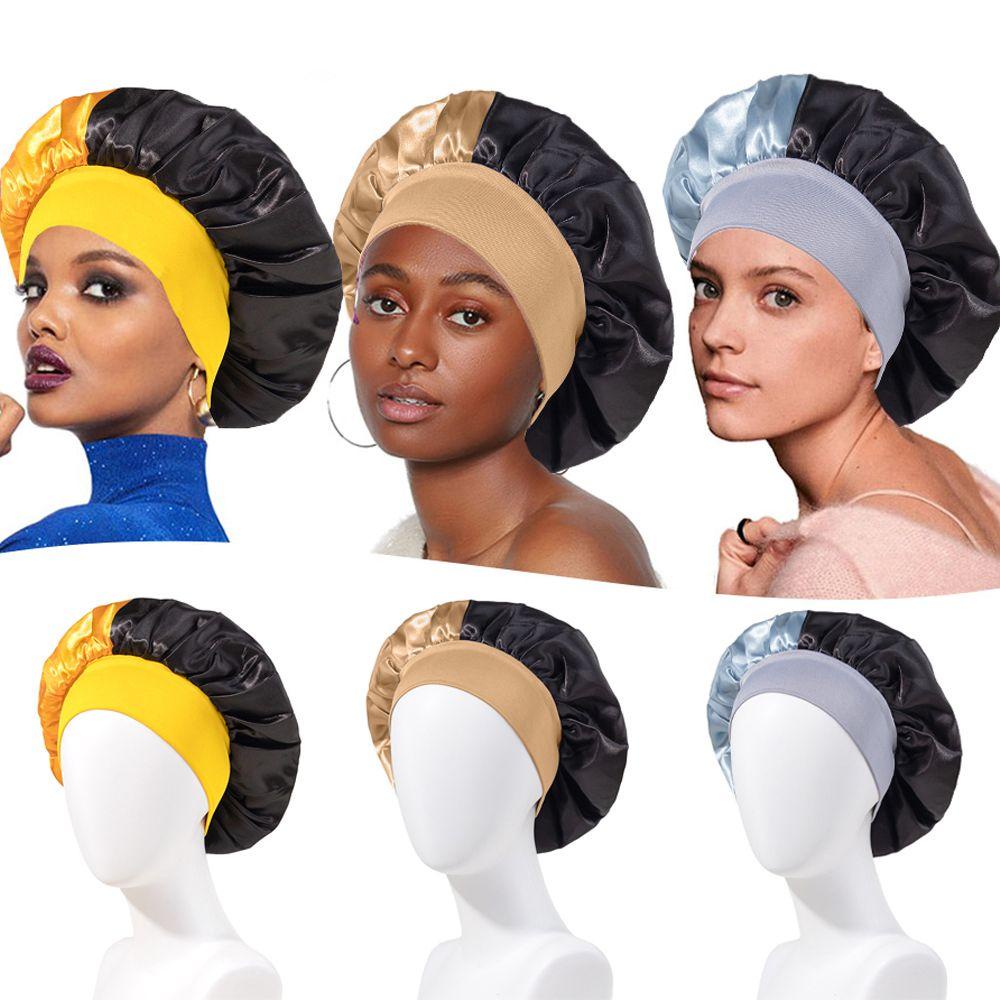 Qqmall Khăn Tắm Turban Lụa Satin Ghép Mảnh Thanh Lịch Vintage Hàn Quốc Cho Nữ