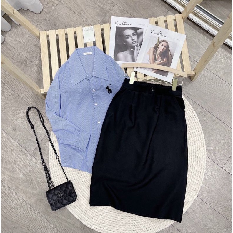 Set sơ mi kẻ xanh