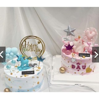 Phụ kiện trang trí bánh sinh nhật_Trang trí ngựa một sừng unicorn xanh