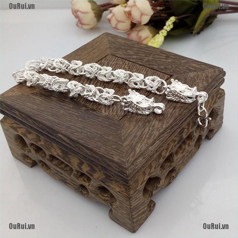 Vòng tay bằng bạc thiết kế hình rồng độc đáo thời trang cá tính cho nam