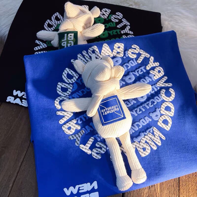 Áo Thun Tay Ngắn Dáng Rộng In Hình Gấu Màu Xanh Dương Thời Trang Mùa Hè Cho Nữ