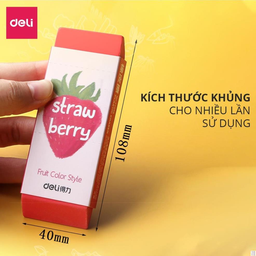 Gôm tẩy siêu to Deli hình vẽ hoa quả - cỡ lớn dùng lâu dài ít vụn tẩy sạch cho học sinh 71050 - Deli