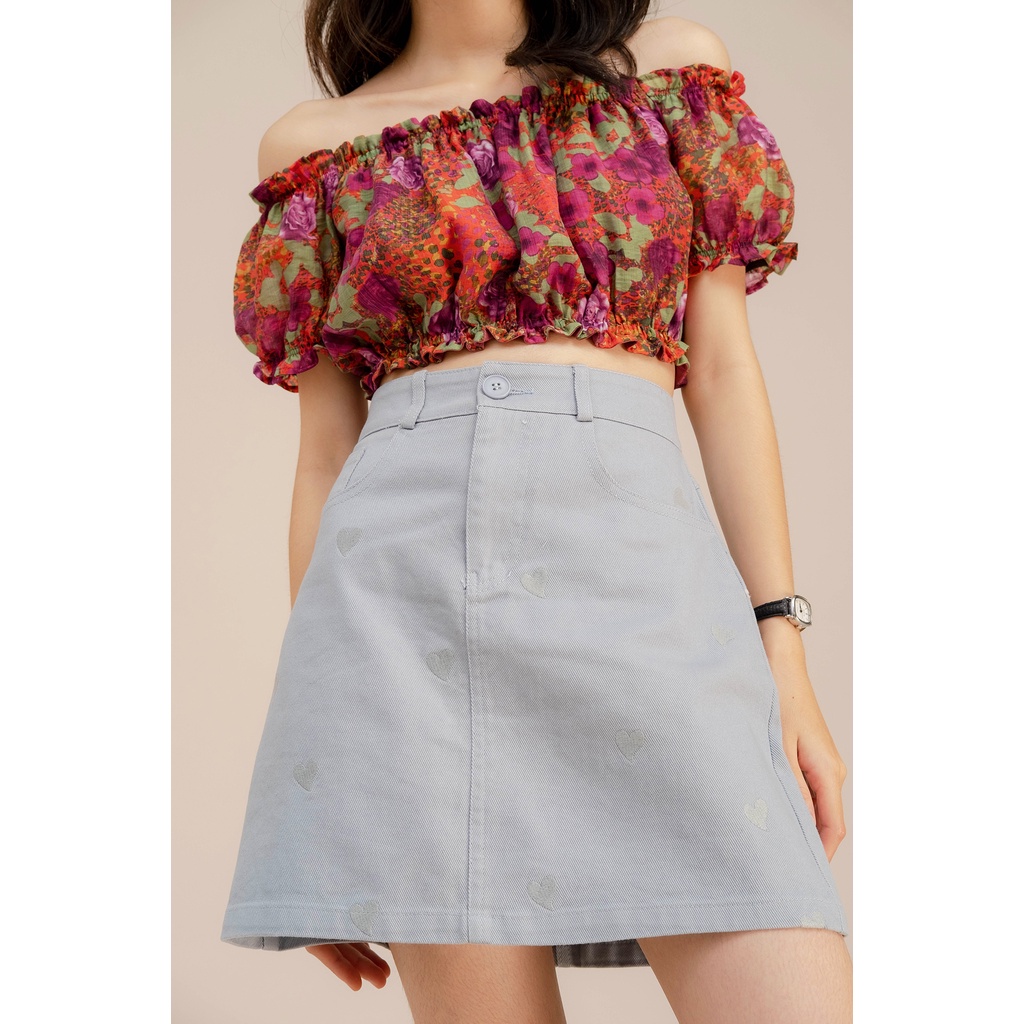 Áo croptop trễ vai voan hoa tím LENclothing 814102