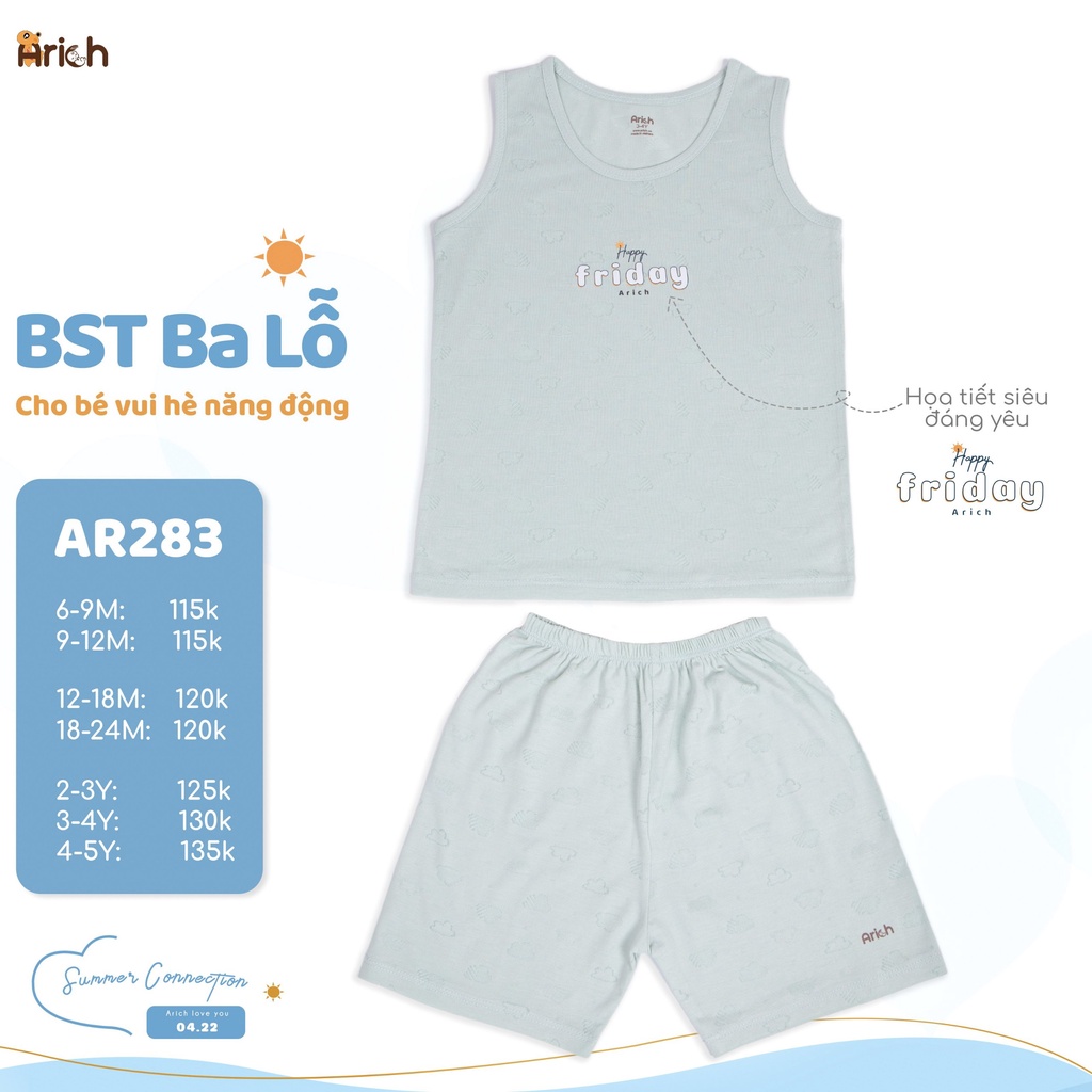 Bộ quần áo ba lỗ Summer sợi tre mềm mịn mát Arich (size từ 6 tháng đến 5 tuổi)