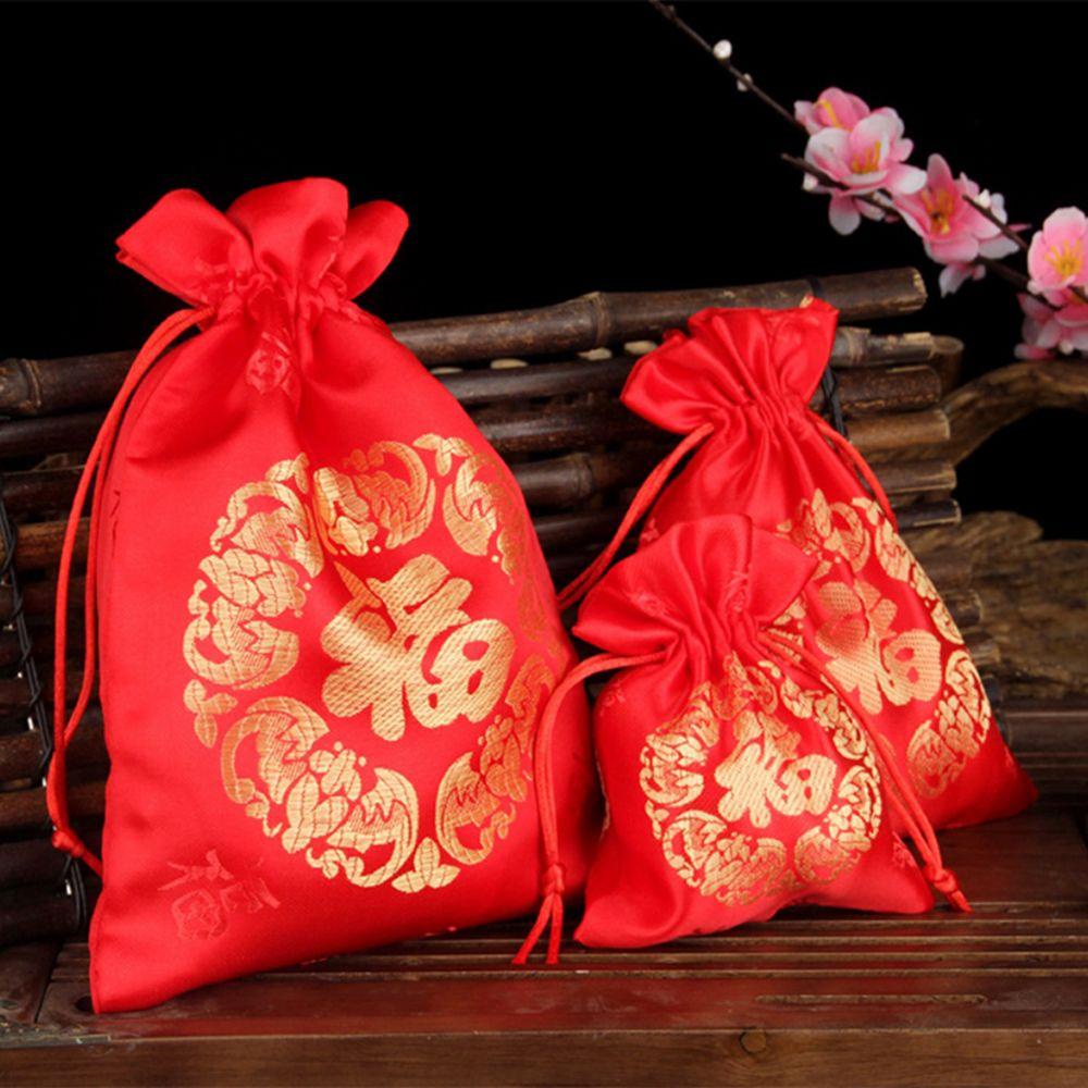 Karen Túi Dây Rút Vải Lụa Đựng Trang Sức Chúc Mừng Năm Mới