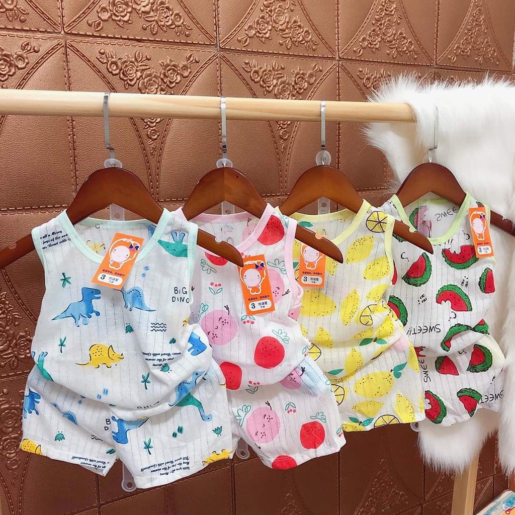 Đồ bộ quần áo ba lỗ cho bé trai và bé gái chất cotton giấy AM245 - quần áo trẻ em từ sơ sinh đến 16kg