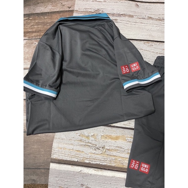 Set Bộ quần áo thời trang thể thao nam nữ tennis đi chơi đi học uni qlo áo có cổ màu xám quần màu ghi xám có túi