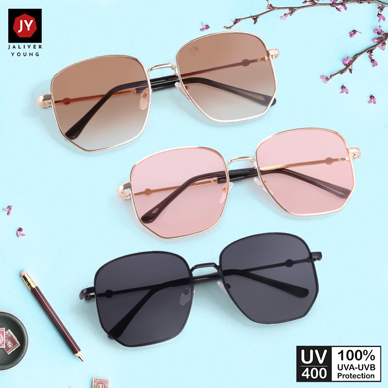 Mắt kính mát nam nữ đa giác gọng kính kim loại kép UV400 Jaliver Young SM-6349