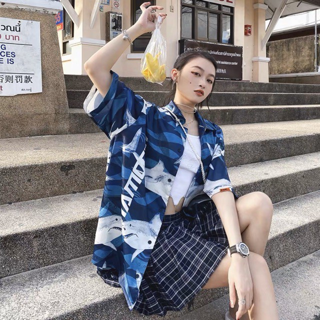 Sơ mi 3D nam nữ unisex dưới 75kg - Cá mập 2 màu[ảnh thật]