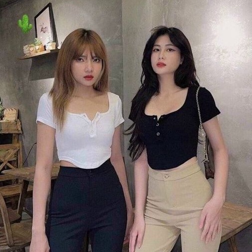 Áo croptop body cài cúc kiểu vạt bầu