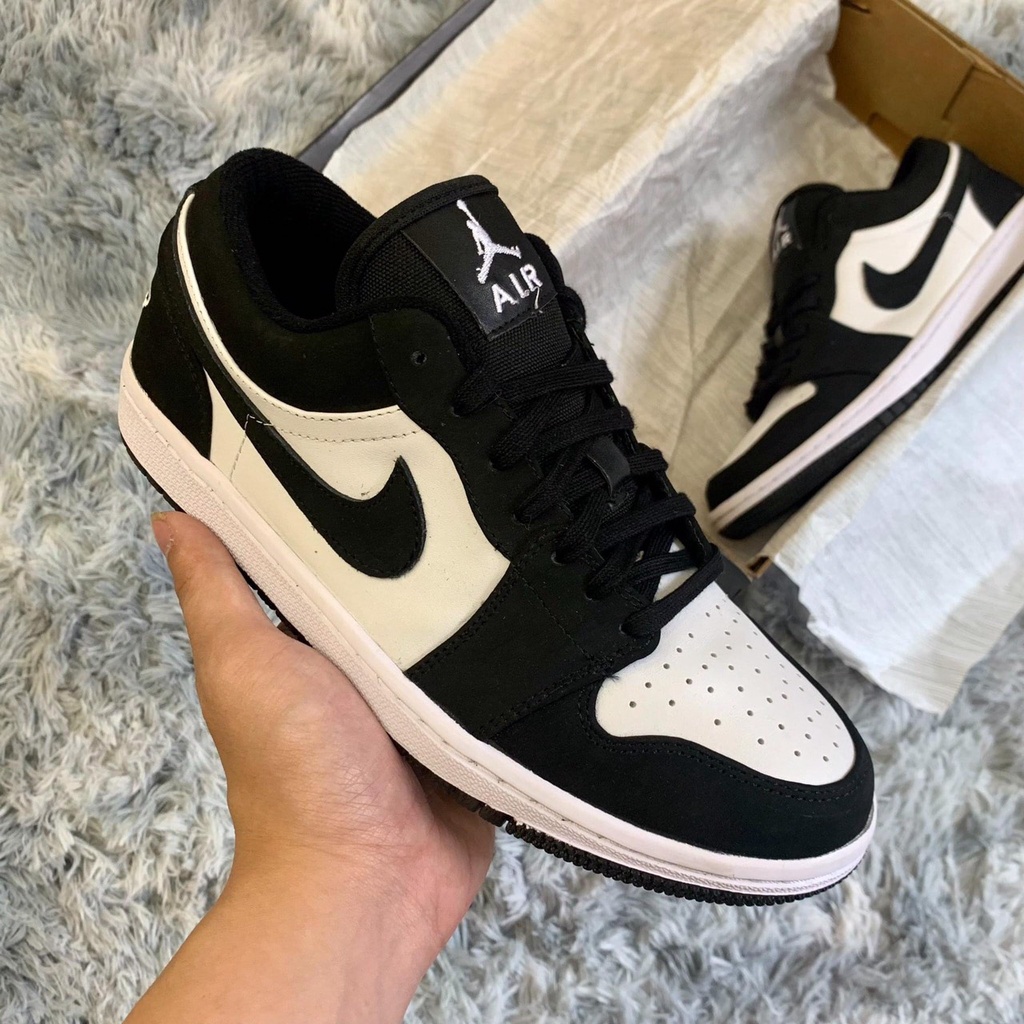 Giày thể thao jordan1 low panda, giày sneaker jd1 đen trắng cổ thấp hàng cao cấp full box bill