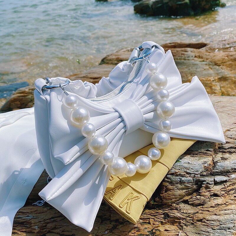 Túi Kẹp Nách Linh Store Túi Đeo Vai Thời Trang Kẹp Nách Dây Xích Nơ Ngọc Da Bánh Bèo Cao Cấp