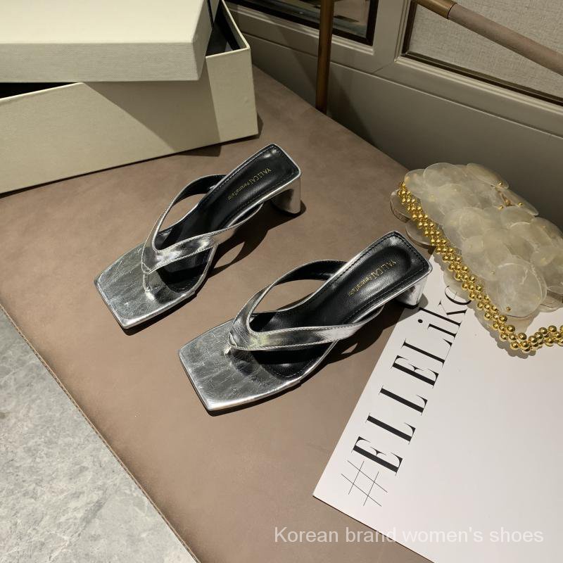 Chunky Heel Mid-Heel Sandals Square Head2021Summer Outer Wear Flip Flops High-Heel Sandals and Slippers Shoes