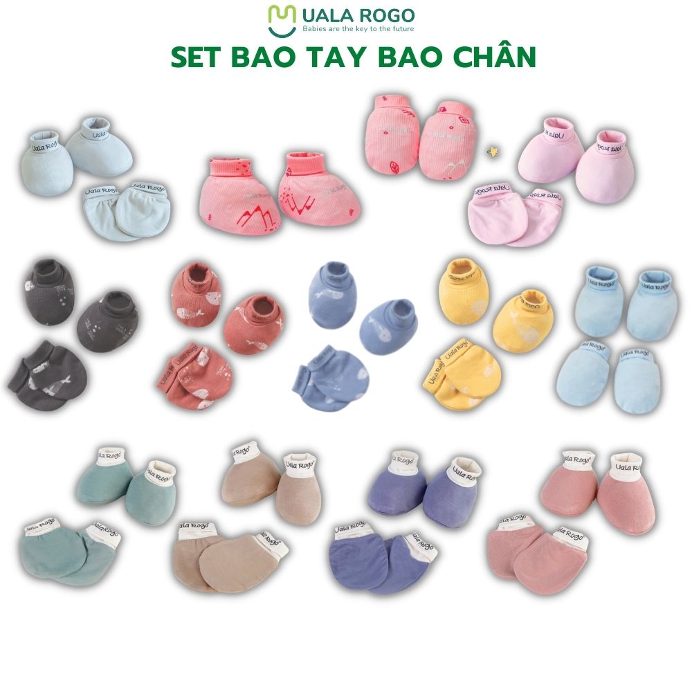 [FULL] - Set bao tay bao chân Ualarogo 0-12 tháng vải cotton bo chun mềm mịn bảo vệ khỏi xước mặt bé