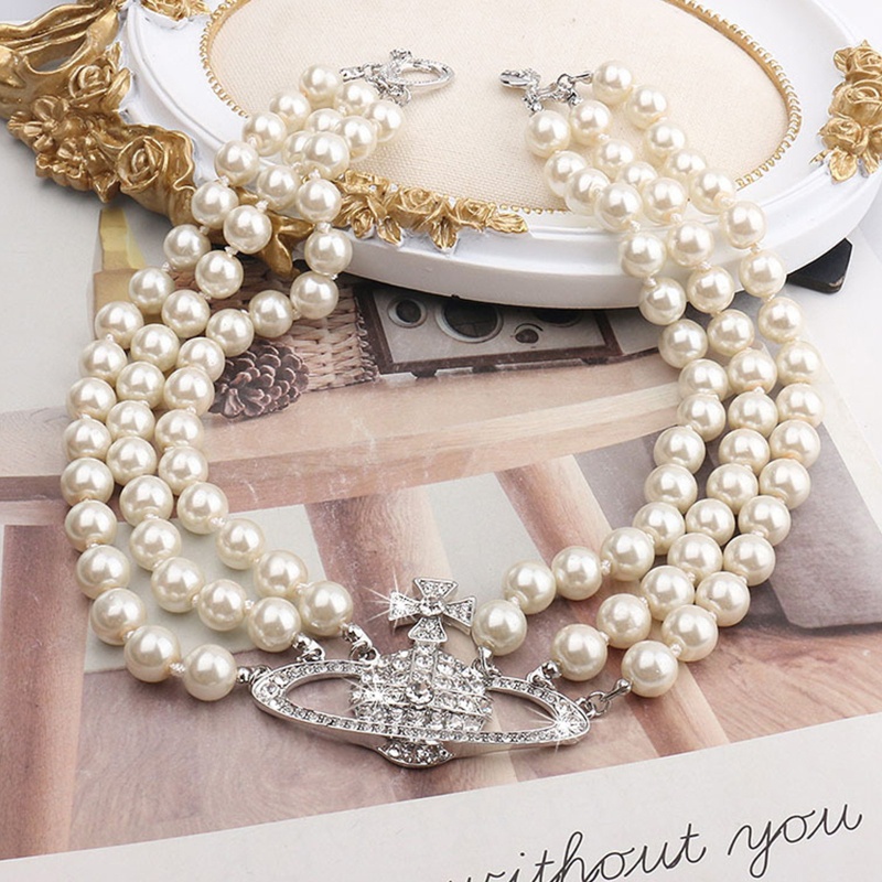 Wmmb Vòng Cổ Choker Nhiều Lớp Đính Hạt Ngọc Trai Và Hành Tinh Đính Đá Phong Cách Baroque Colla