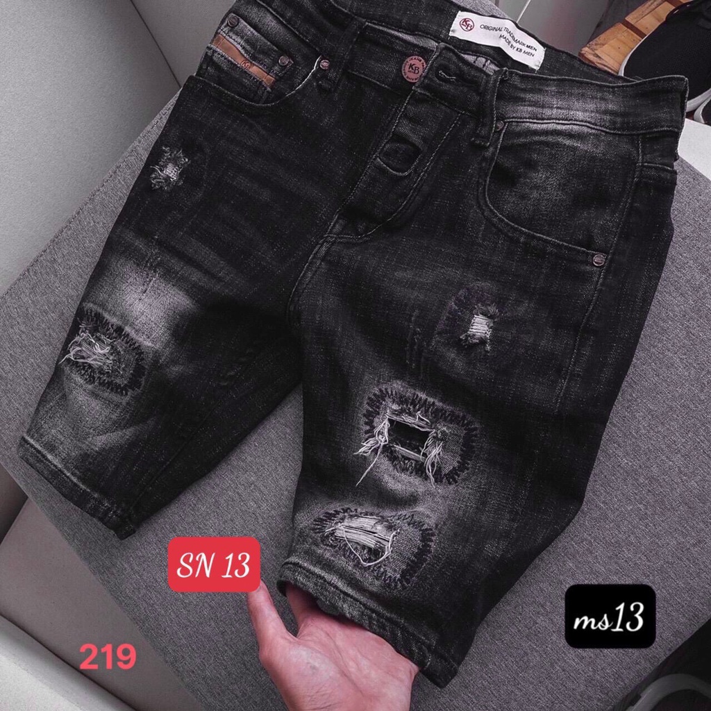 Quần body nam Quần short jean nam có giãn short jean đen trắng trơn rách