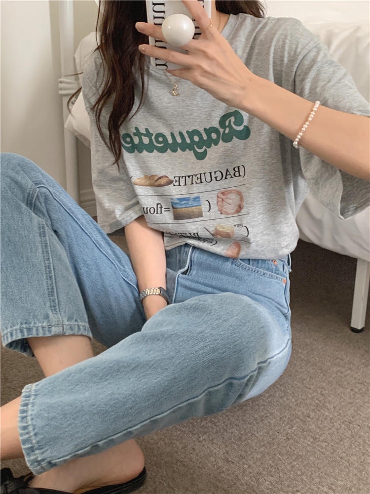 Áo Thun Cổ Tròn Tay Ngắn Dáng Rộng In Họa Tiết Thời Trang Mùa Hè 50971