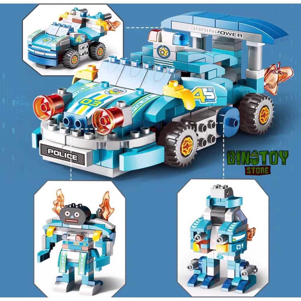 Lego duplo biến hình robot ô tô, xe đua, xếp hình, chính hãng feelo, 182 chi tiết BINO 069