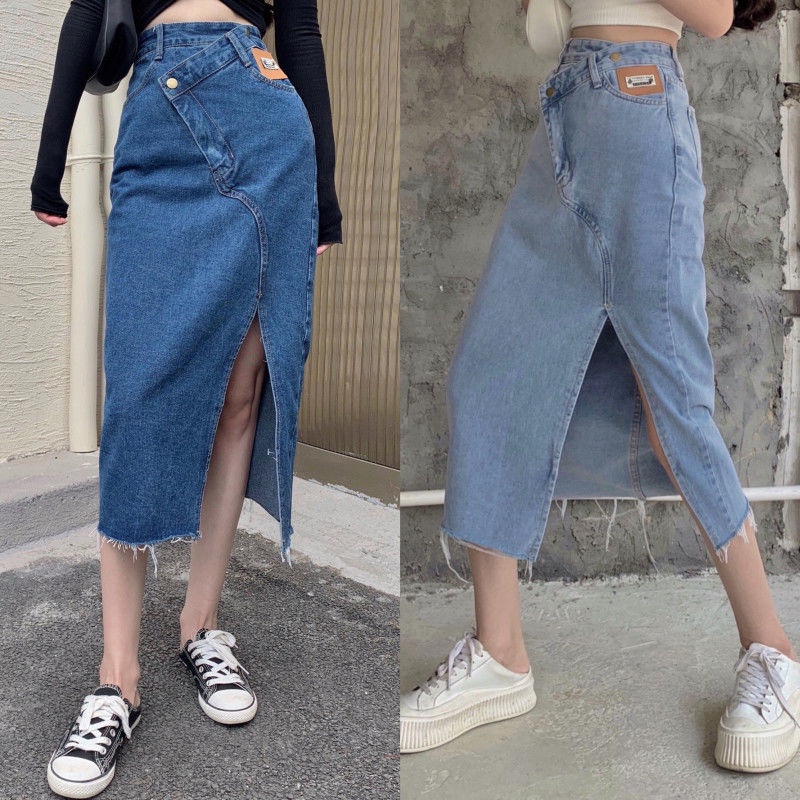 Váy denim dáng rộng lưng cao thời trang mùa xuân mới 2022 dành cho nữ