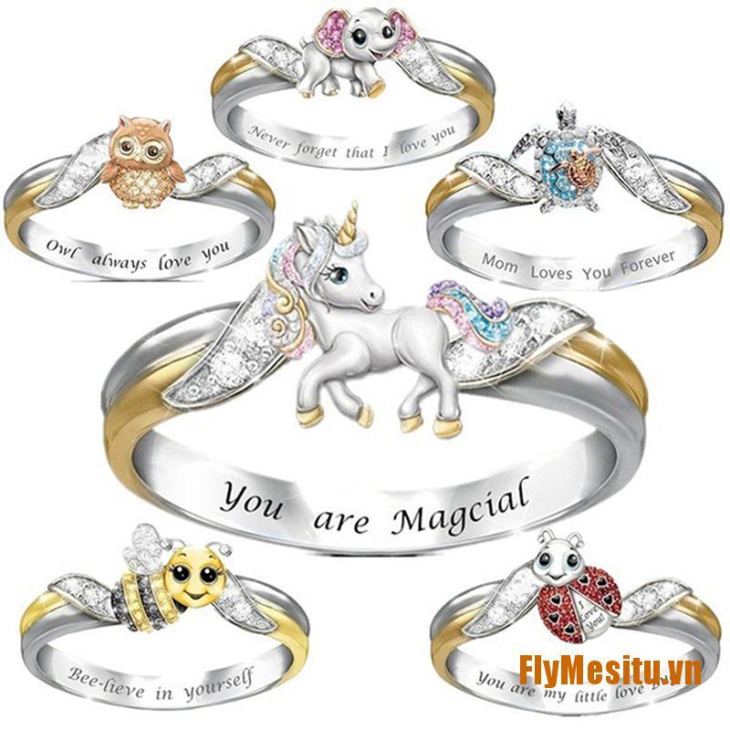 ✨FlyMesitu I Love You Bee- Crystal Diamond Sapphire Bride Princess Wedding Band Ring Gift