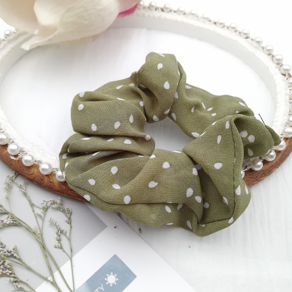 ( HOT) Dây buộc tóc, cột tóc vải scrunchies chiffon chấm bi siêu đẹp K2020