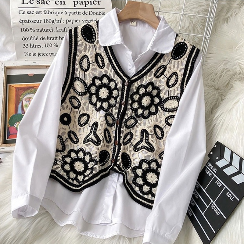 Áo Khoác Cardigan Dệt Kim Sát Nách Cài Nút In Họa Tiết Hoa Thời Trang Cho Nữ