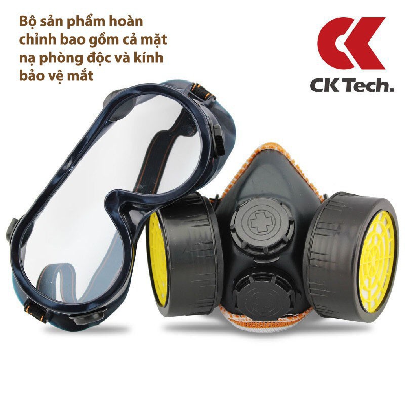 Bộ mặt nạ phòng độc chính hãng CK Tech gồm 2 phin lọc than nano hoạt tính 7 lớp bảo vệ +Kính bảo hộ mắt