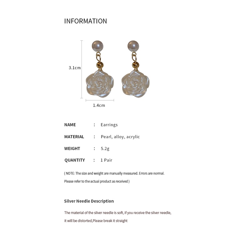 DREJEW Khuyên tai mạ bạc hình hoa trà đính ngọc trai phong cách mori Hàn Quốc dễ phối đồ
