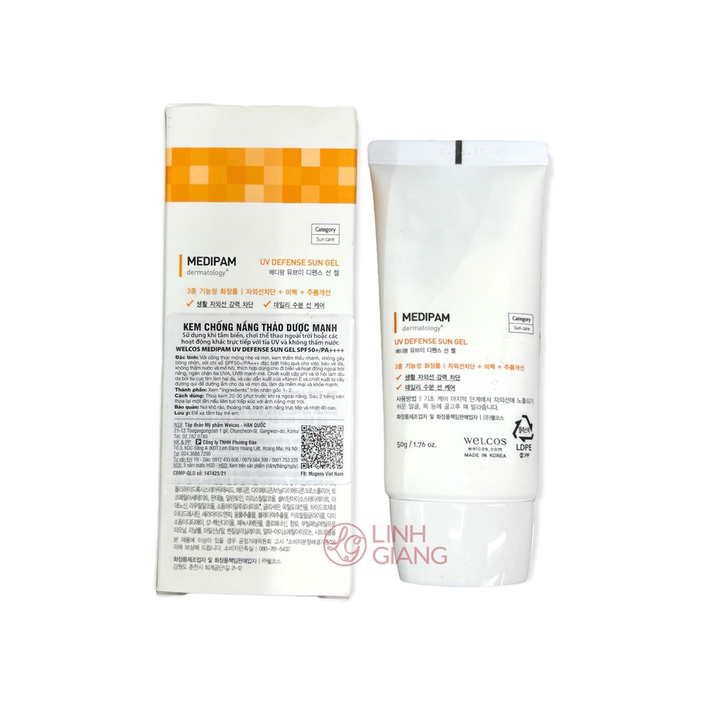Kem Chống Nắng Thảo Dược không thấm nước làm dịu da Mugens Welcos Medipam UV Defense Sun Gel SPF50 PA++++