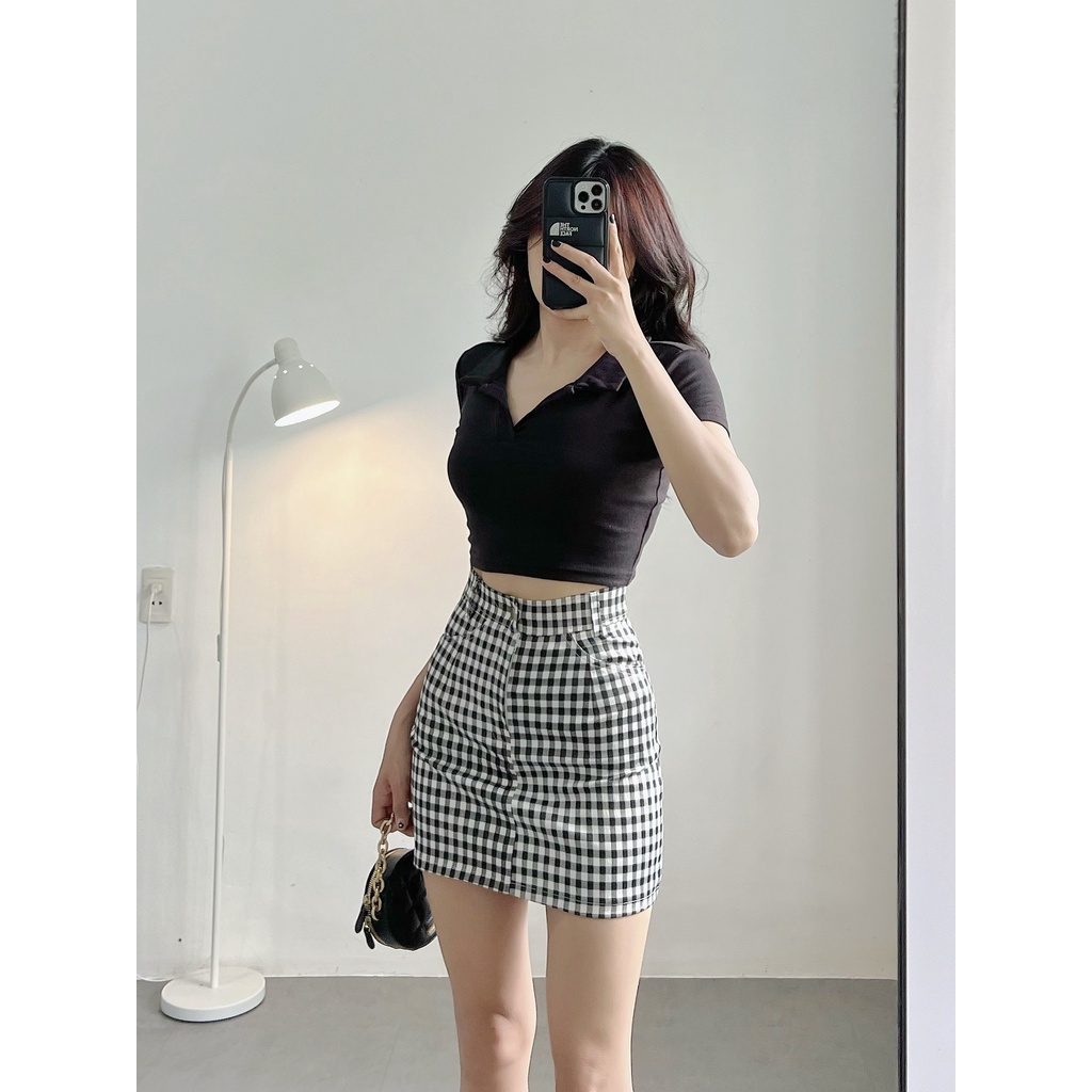 Chân váy HHVINTAGE kiểu lưng cao, hoạ tiết