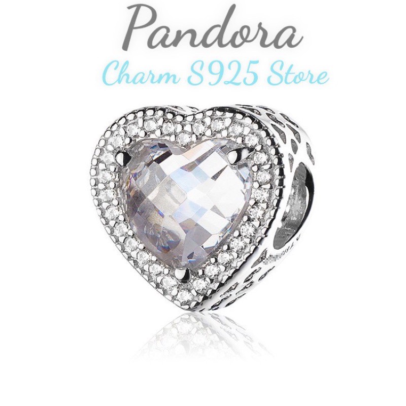 charm pan đá mắt mèo viền tim đá trắng bạc s925 cao cấp