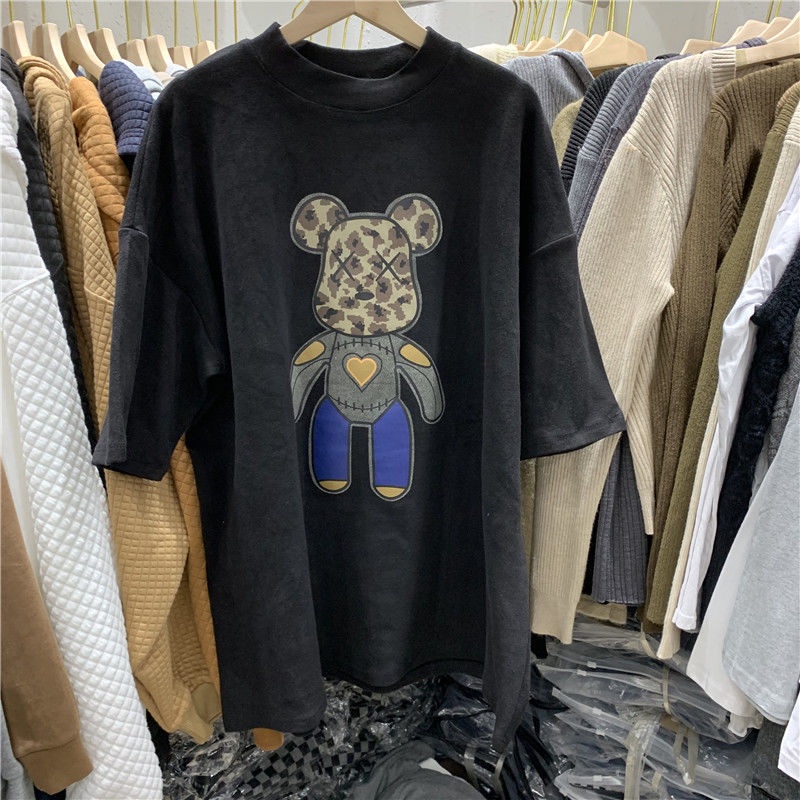 Áo Phông Gấu Trái Tim Unisex 🦋 Áo Thun Cổ Tròn Cộc Tay Dáng Thụng In Hình 3 Màu 🦋