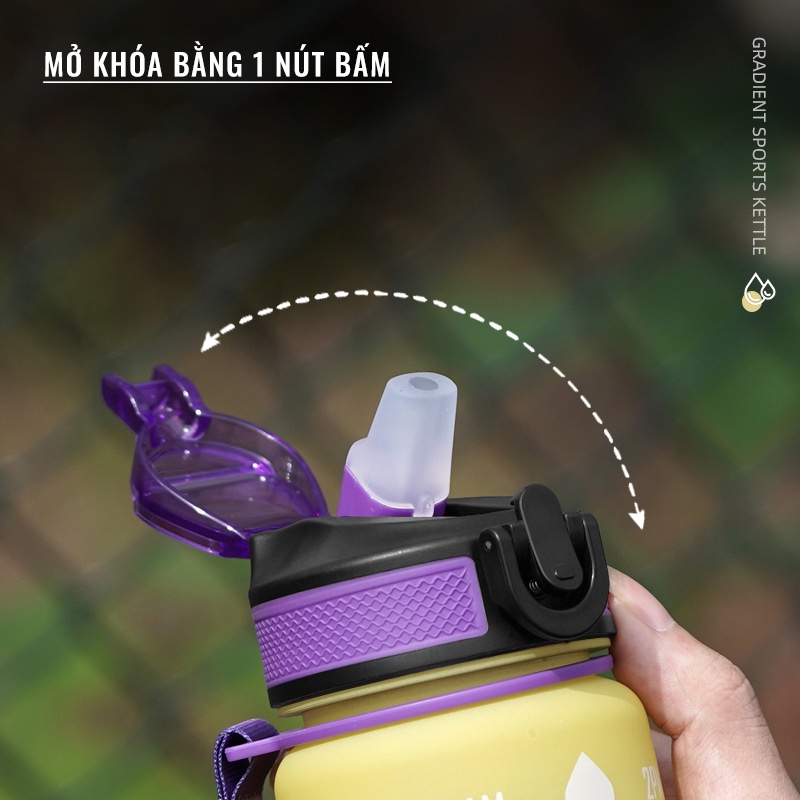 Bình Nước 1 Lít Thể Thao Màu Gradient Có Vạch Báo Giờ Uống Nước EVEMOM STORE BN006