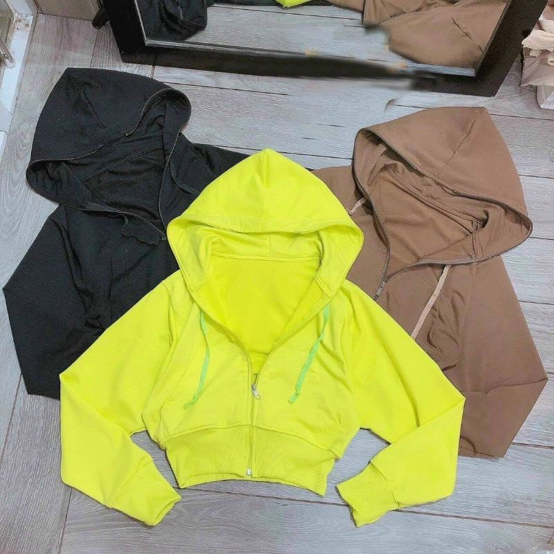 Áo khoác xỏ ngón croptop có nón