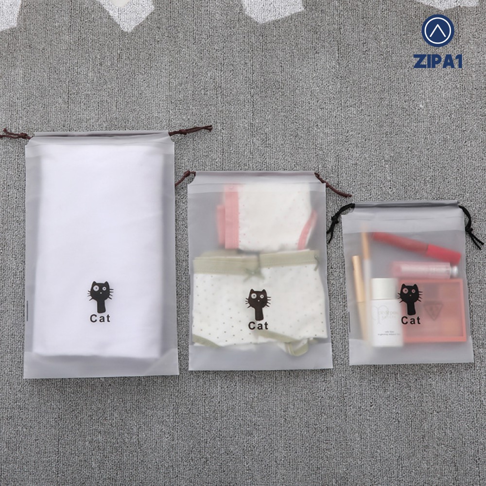10 Túi rút lụa đựng quần áo hình gấu Broun và mèo A1019 - Zip A1