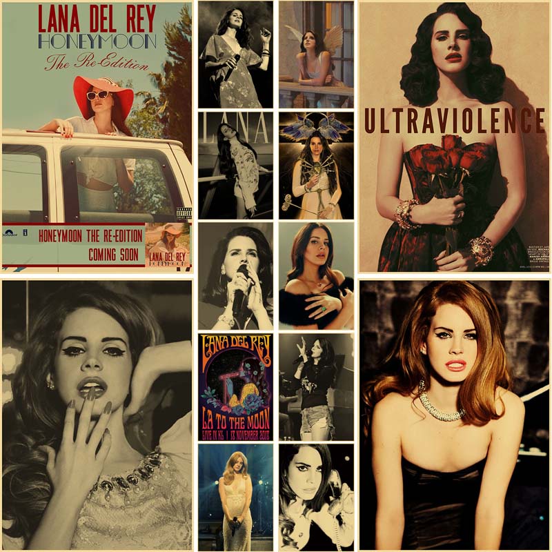 Áp Phích Dán Tường Trang Trí Phòng Khách / Quán Cà Phê / bar Hình Ca Sĩ lana del rey kraft
