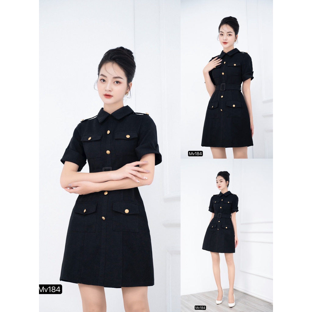 VÁY KATE ĐEN CỔ SƠ MI DÁNG CHỮ A ĐI LÀM ĐI CHƠI THIẾT KẾ MC Mv184