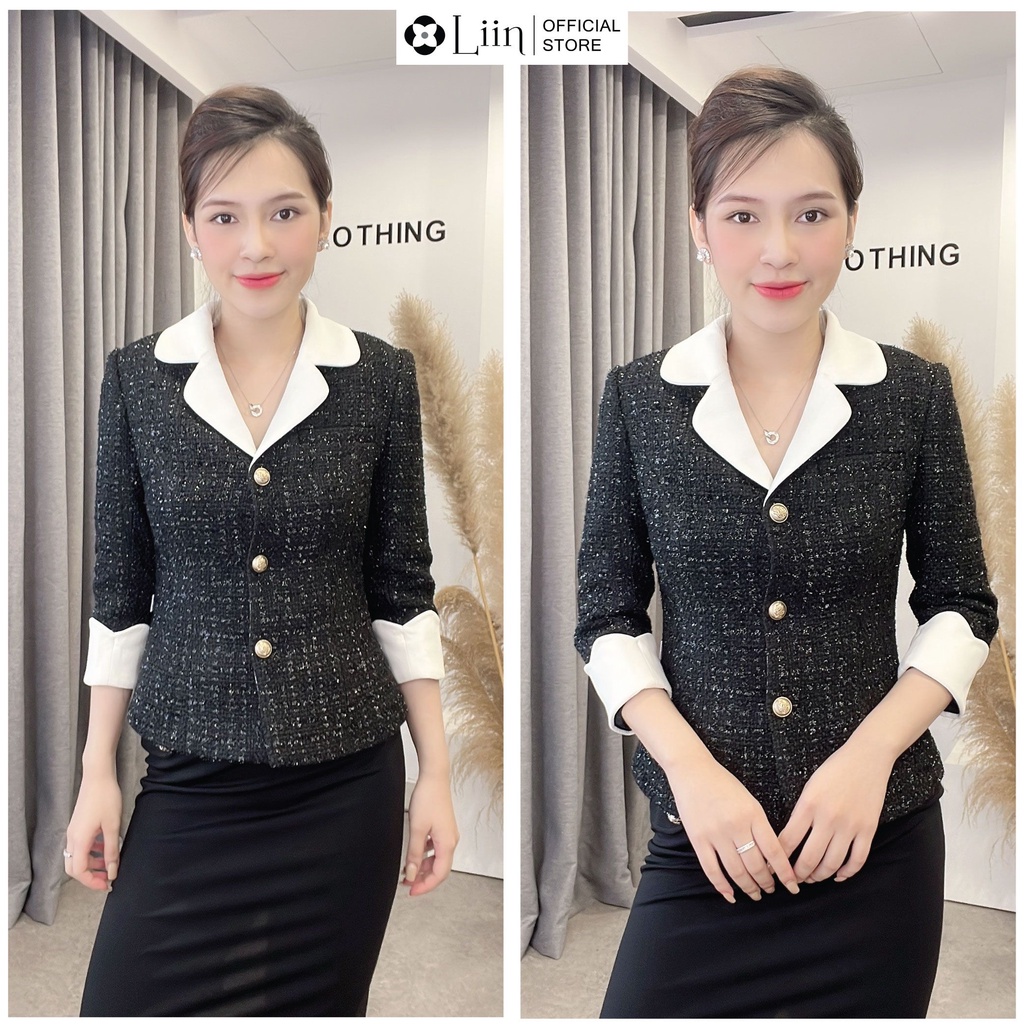 Áo vest dạ tweet cao cấp mix cổ vest trắng kiểu dáng trẻ trung, sang trọng Liin Clothing V5406