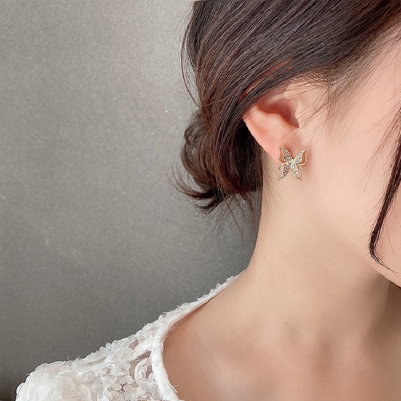 Bông tai hình bướm hợp kim mạ bạc lấp lánh sang chảnh thời trang YU41