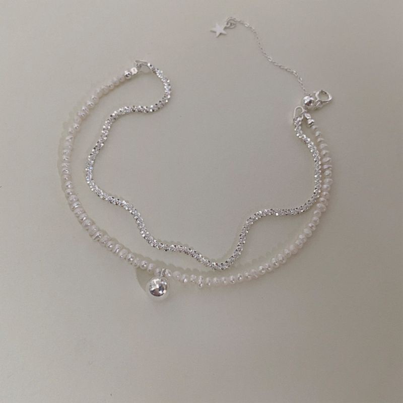 Vòng tay bạc nữ S925 - Lắc tay nữ bạc Ý 2 lớp hạt trai nhân tạo chuông nhỏ Aring sang trọng Zaza accessories
