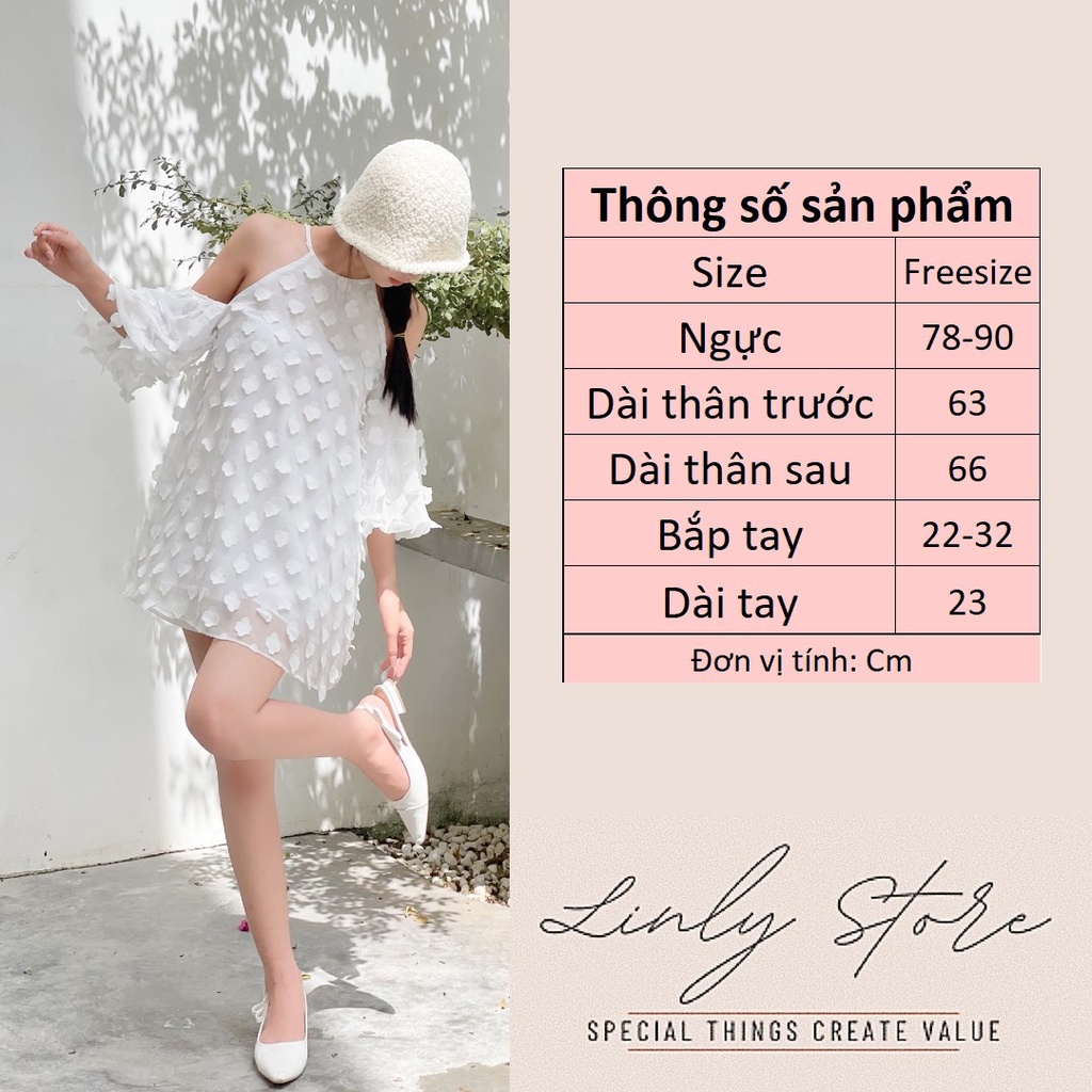 Áo trễ vai tay bồng hoa nổi [2 lớp] Áo kiểu cổ yếm dáng dài tiểu thư A-CY2