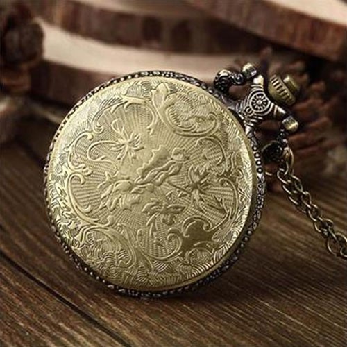 Đồng hồ quả quýt bằng đồng khắc hoa văn tinh tế xinh xắn kèm dây đeo