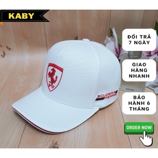Mũ lưỡi trai ❤️ Nón kết thêu chữ logo hàng hiệu ferrari hình con ngựa  màu trắng form unisex nam nữ NK-034