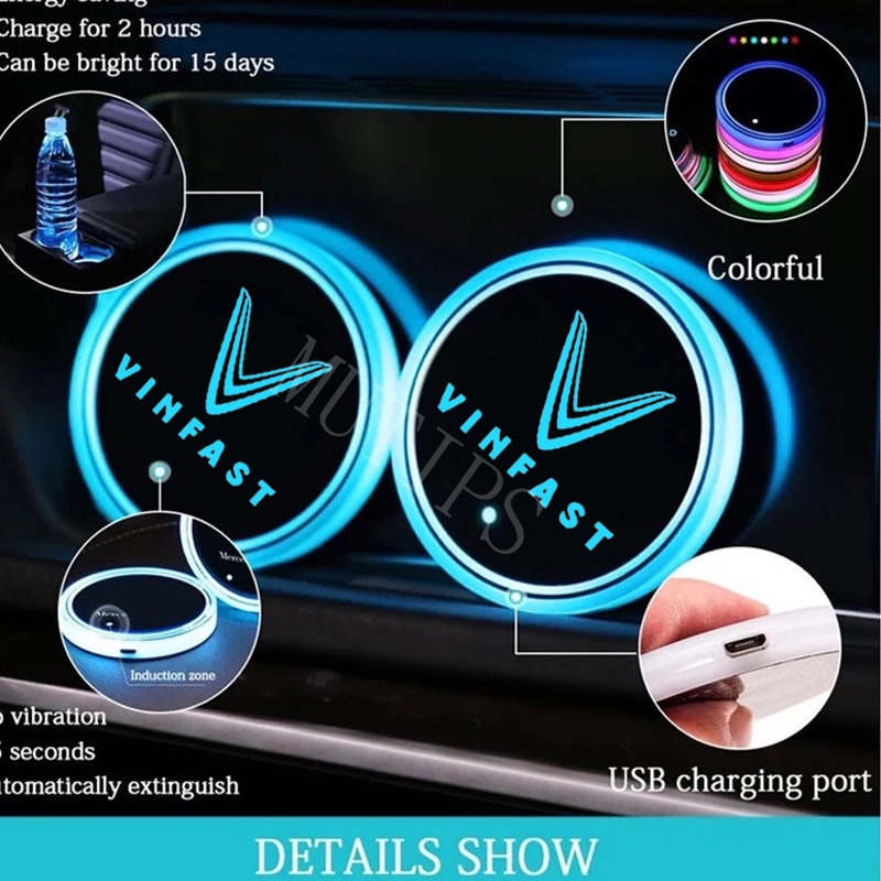 Set 1 / 2 Đế Lót Ly Có Đèn LED 7 Màu Cho Vinfast VF8 VF9 E34
