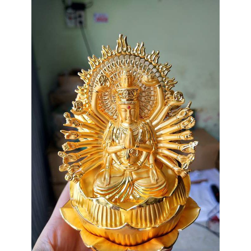 Tượng phật quan âm hợp kim mạ đồng bồ tát nghìn mắt nghìn tay cầu bình an