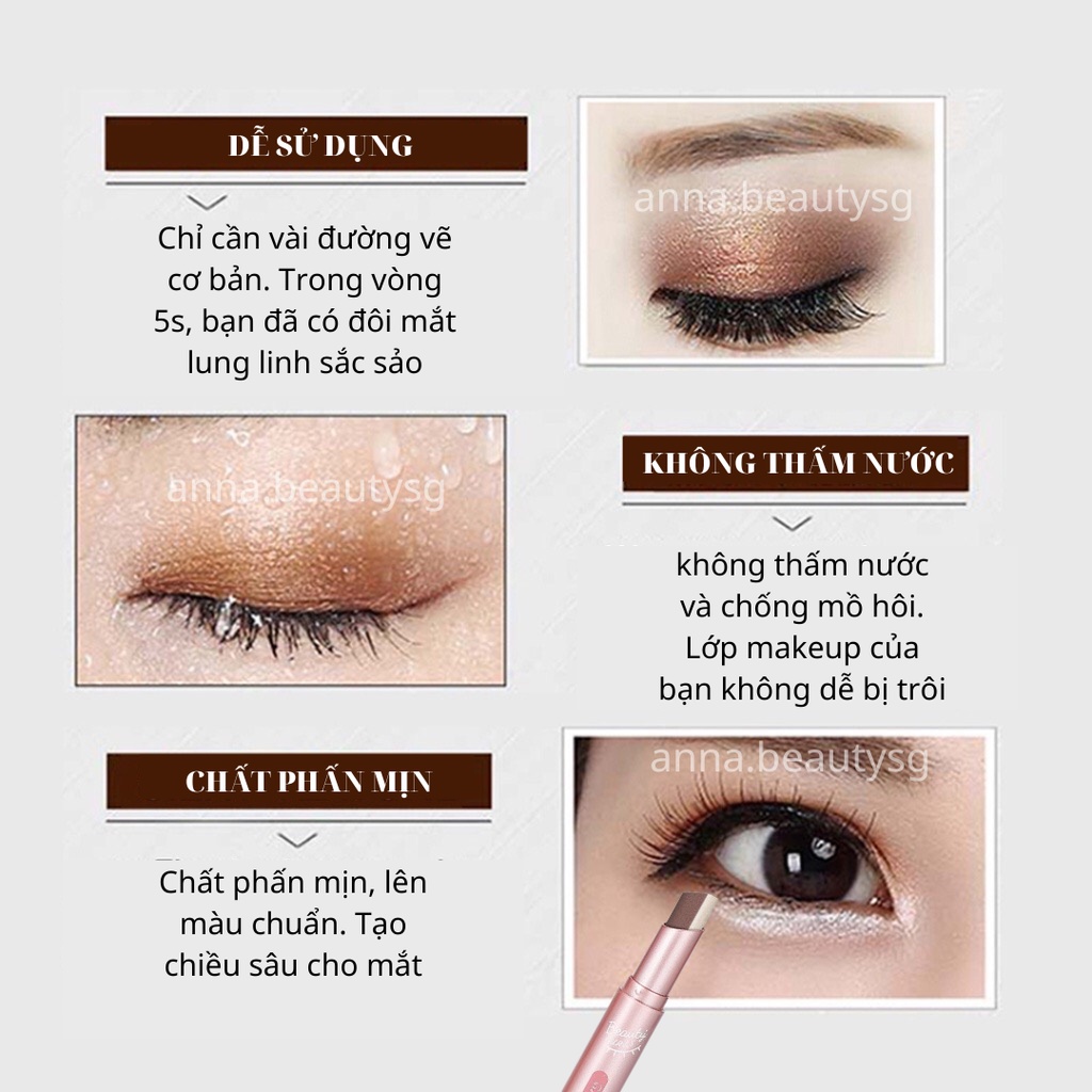 Phấn mắt dạng thỏi 2 màu nhũ kim tuyến lấp lánh không thấm nước lâu trôi, tiện dụng